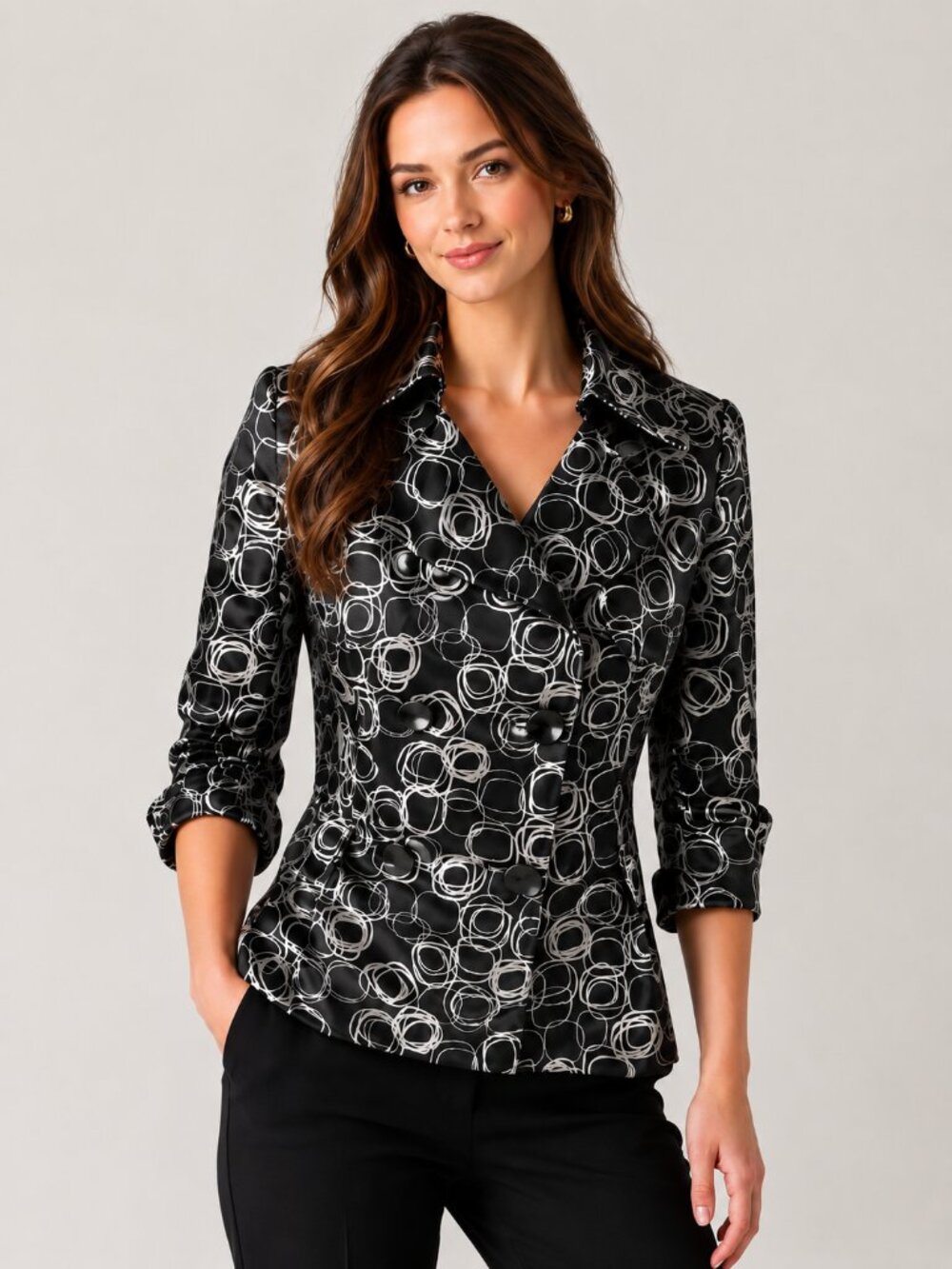 Marc Jacobs Vintage Y2K Black Cream 100% Silk Double-Breasted Statement Blazer